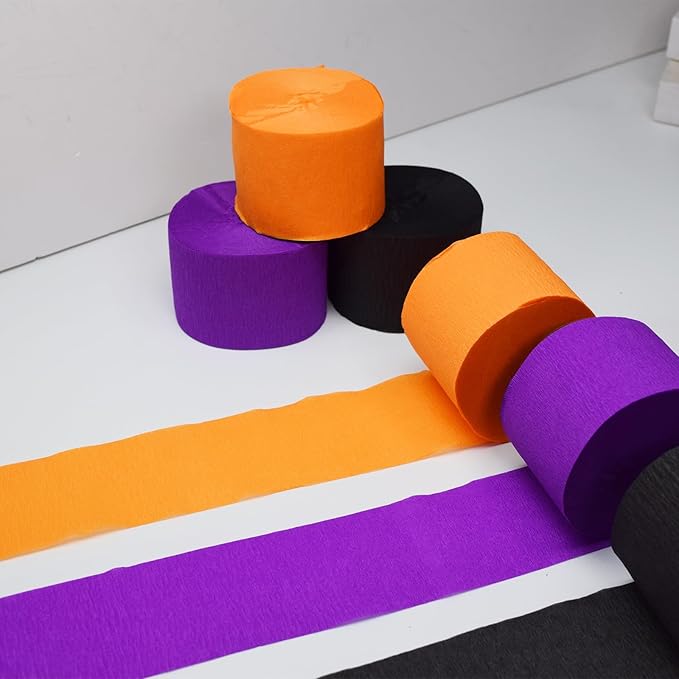 FOONEA Halloween Crepe Paper Streamers - 6 Rolls 492ft Colorful Crepe Paper for Halloween Party, Wedding, Birthday & Baby Shower Decorations