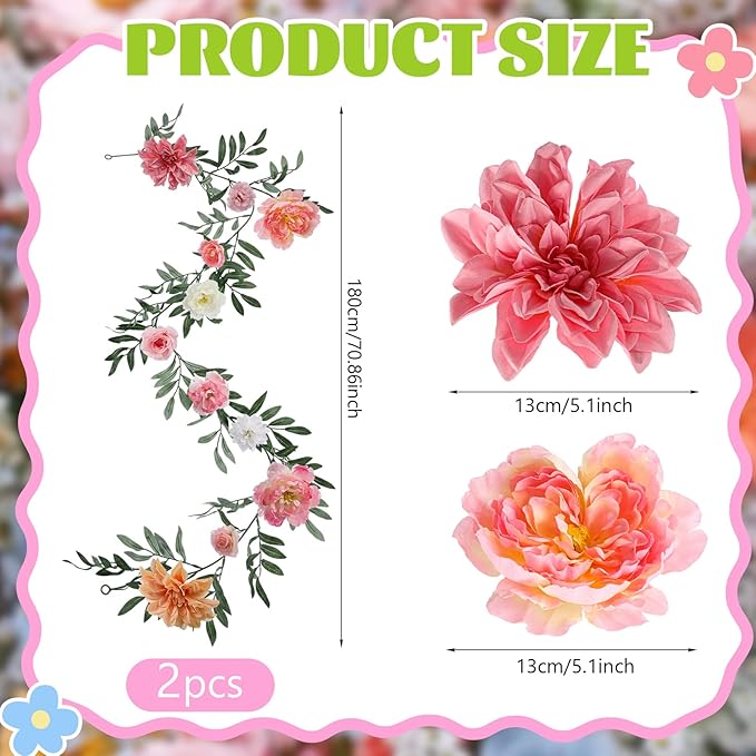 Suncalla 2 Pcs 6.6 ft Artificial Flower Garland Spring Wildflower Vines Backdrop Floral Hanging Ceiling Garland for Tea Birthday Wedding Bridal Shower Baby Shower Backdrop Wall Decor (Lively Color)