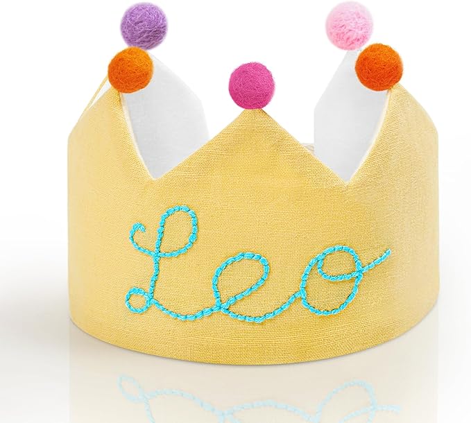 Personalized Hand Embroidered Crown Custom 1st First Birthday Crown Hats For Baby Kid Birthdays Fit All Ages
