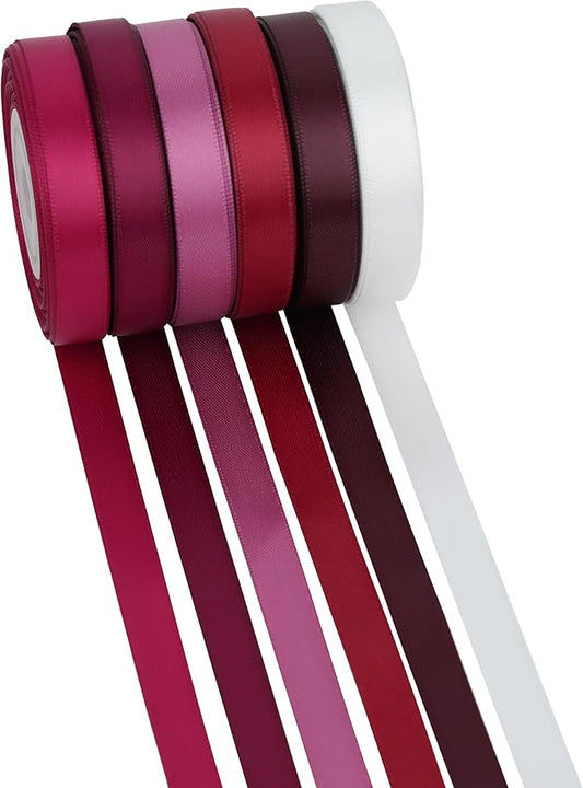 MAYREEL Burgundy Ribbon 3/8 Inch Thin Maroon Dark Red Satin Ribbon for Gift Wrapping Crafts Wedding Bridal Shower Christmas Tree Decorations 6 Rolls 10 Yards Each Total 60 Yards