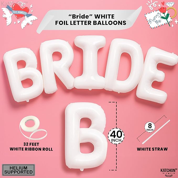 KatchOn, Giant Bride Balloons White - 40 Inch | Bachelorette Party Decorations | White Bride Balloon for Bridal Shower Decorations | Bridal Shower Balloon | Bachelorette Balloons