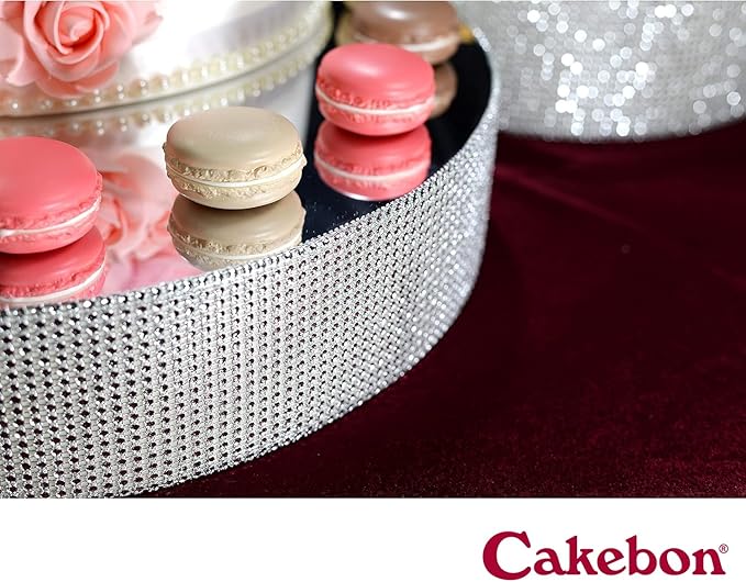 Cakebon Cake Stands - 12" Silver with Faux Rhinestones for Cakes and Pastries - Lightweight Polystyrene Foam for Party, Sturdy Wedding Cake Stand