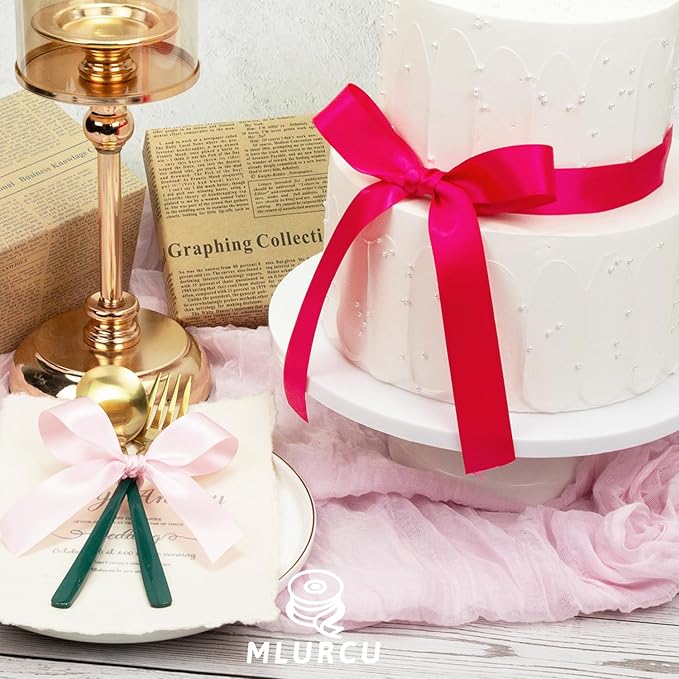 Pink Ribbon 1 Inch Assorted Double Faced Pink Satin Ribbon Set for Flower Bouquet, Gift Wrapping, Wedding Invitation, Bridal Shower Decor, Hair Bows and Crafts, 6 Rolls Total 30 Yards