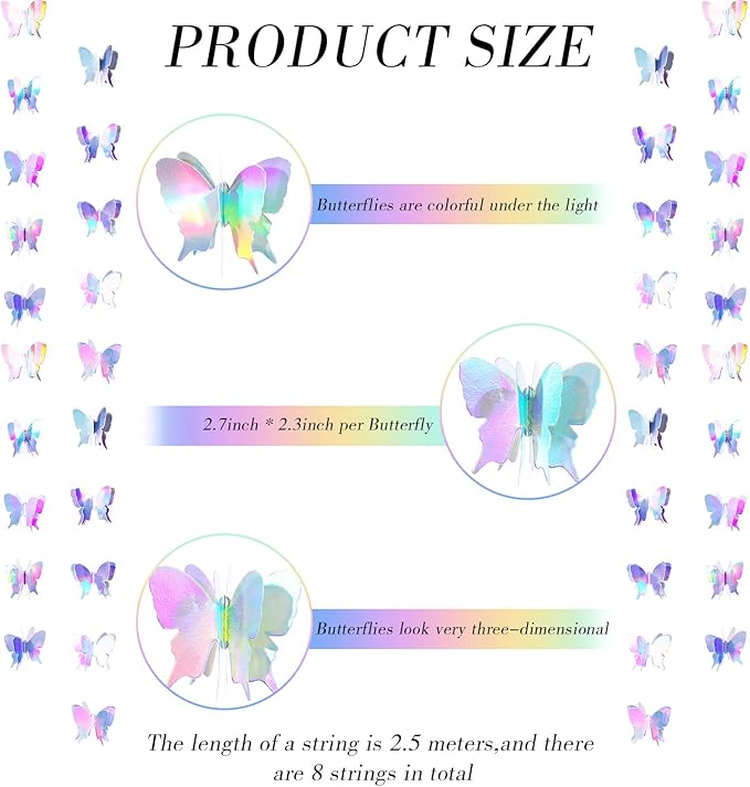 Zonon 8 Pieces 3D Butterfly Hanging Garlands Decoration Butterfly Paper Party Streamers Backdrop for Wedding Birthday Fairly Baby Shower Holiday Party Decorations (2.8 x 2.4 Inches)