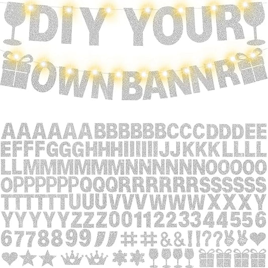 175Pcs DIY Glitter Customizable Banner Kit Happy Birthday Letter Banner Winter Wonderland Banners Snowflake Personalized Banners Decor Baby Shower Birthday Party Decorations Supplies(Glitter Silver)