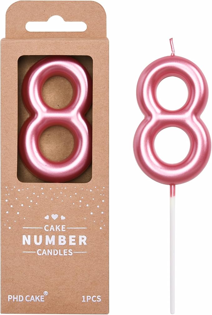 PHD Cake 2.76 inch Classical Pink 8 Number Birthday Candles for Party Celebration