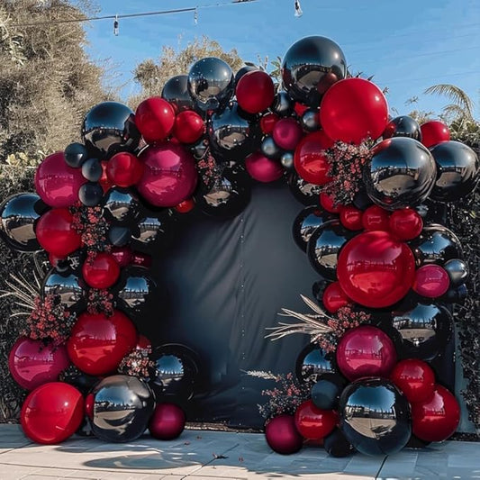 Black Red Balloons Thick Double Stuffed Black Burgundy Balloon Garland Arch Kit for Gothic Vampire Till Death Do Us Rip To Twenties Halloween Birthday Party Decorations