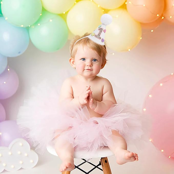 Sweet One Birthday Cone Hat - Colorful Heart 1st Party Decorations, Candy Hearts Party Crown, Cake Smash Photo Prop.