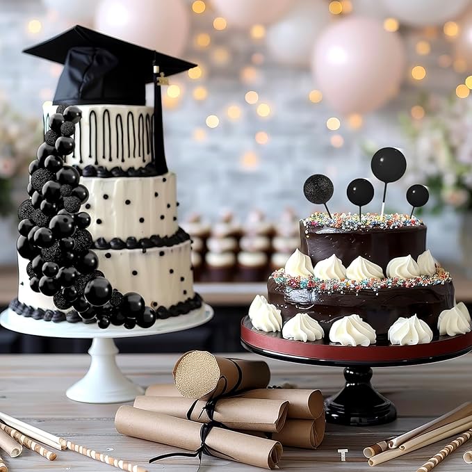 60Pcs Glitter Cake Balls Decorations Foam Cake Topper Balls Mini Balloon Cupcake Toppers for Cake Decorating Birthday Baby Shower Party (Glitter Black)