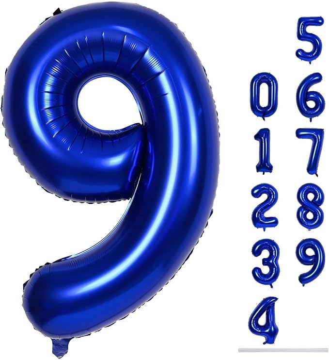 40 Inch Navy Blue Foil Balloon Number 9, Large Self Inflating Dark Blue Number Balloons 0-9 Helium Balloons Set for Boys 9th Birthday Men Anniversary Graduation Party Decoration Supplies