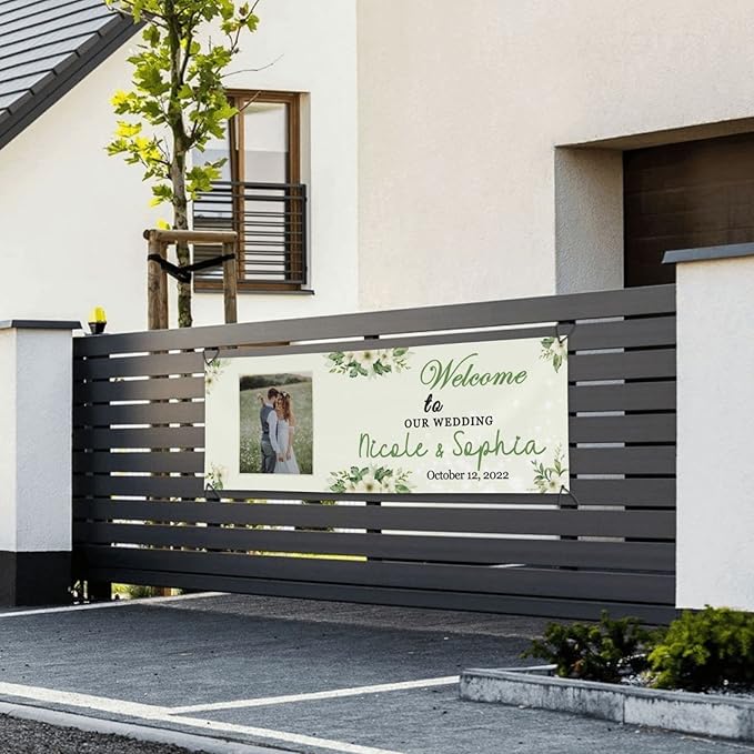 Personalized Wedding Congratulations Banners and Signs Customize Outdoor with Name Photo Date Custom Wedding Welcome Sign for Reception Party Ceremony 6'x2'