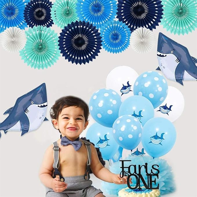 Blue White Hanging Honeycomb Round Paper Fans Decoration Kit for Baby Boy Shower Birthday Navy Ocean Wedding Under The Sea Theme Photo Booth Backdrops Paper Party Supplies 11 Count