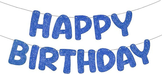 Fulmoon Glitter Pre Strung Happy Birthday Banner No DIY Party Decorations Happy Birthday Sign Decor for Men Women Boy Girls Backdrop(Navy Blue)