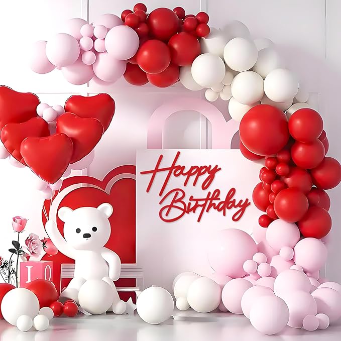 Happy Birthday Sign for Backdrop - Red Felt 'Happy Birthday' Letter Sign for Balloon Arch Backdrop Decorations - 1 Count, Unisex, All Ages, Men, Women