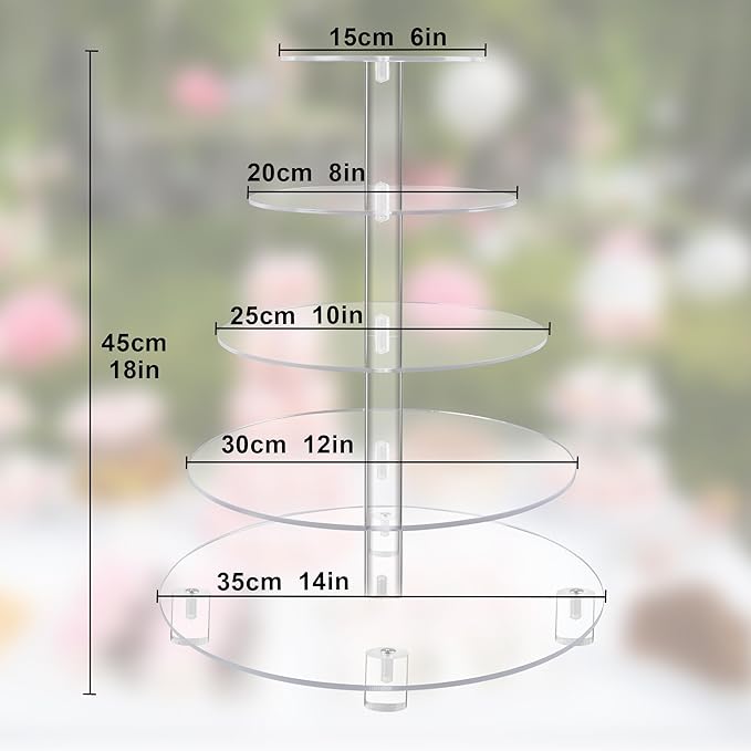 Lager Cupcake Stand for 50 Cupcakes, 5 Tier Round Cupcake Tower，Acrylic Cupcake Holder with Base for Dessert Table Wedding Birthday Party- Clear, 16 Inch