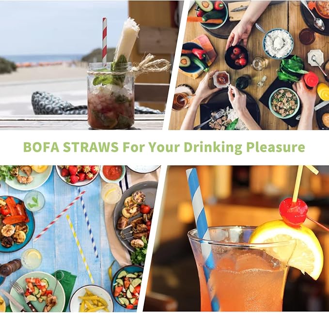 Green Stripes Paper Drinking Straws, Biodegradable Disposable Christmas Green White Striped Straws, Spring Green Straws 7.75 inch (100 of Box)