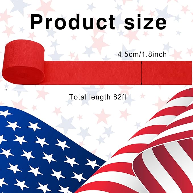 9 Rolls 4th of July Red White and Blue Crepe Paper Streamers 246 Yards 250th Anniversary Patriotic Party Decorations Hanging Backdrops for Independence Day Memorial Day American Theme Party DIY Crafts
