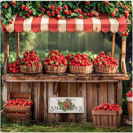Kate 6.5x6.5ft Red Strawberry Backdrops for Photography Summer Fruit Shop Background Pick Your Own Strawberry Backgrounds Baby Birthday Party Banner Studio Backdrop