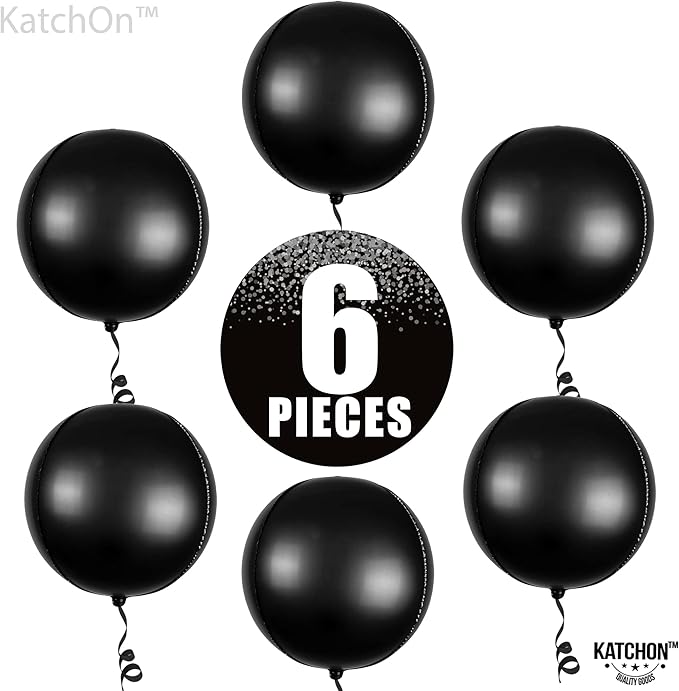 KatchOn, Black Balloons - 22 Inch, Pack of 6 | Black Foil Balloons, 4D Metallic Balloon for Graduation Decorations 2026 | Graduation Balloon for Black Birthday Decorations, Prom Decorations 2026