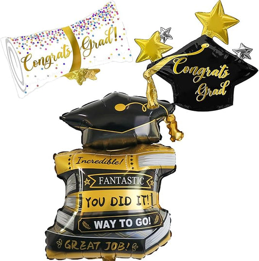 9Pcs Graduation Party Balloons Decorations Grad Books Balloons Diploma Balloons Grad Cap for 2026 Congrats High School College Graduation Party Supplies