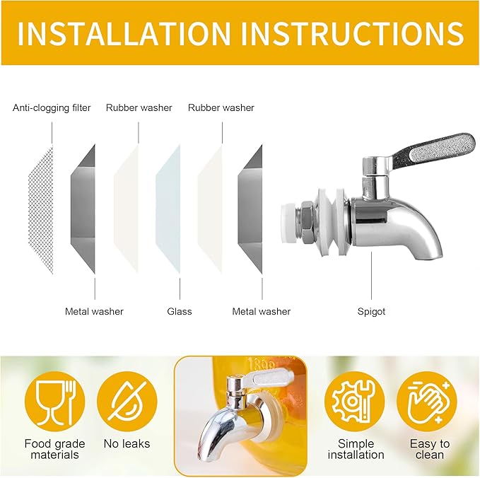 1 Gallon Glass Beverage Dispenser, Drink Dispenser With Fruit Infuser, Stainless Steel Spigot - Drink Dispensers for Parties, BBQ,Picnic,Weddings