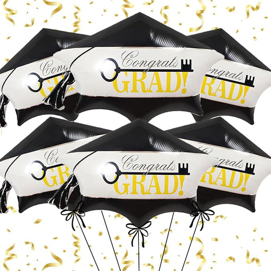 6pcs Graduation Cap Decorations Set, Congrats Grad Balloons, Graduation Cap, Hat Balloon, Grad Foil Balloons For College High School Party Decorations 2026