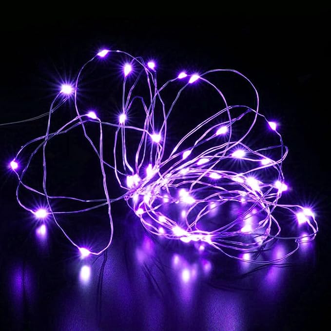 Aogist 4-Pack 16FT Fairy Lights with Spool,Ultra-Bright 50 LEDs Battery Operated Copper Wire String Light for Bedroom Christmas Wedding Centerpiece Parties Decoration,Purple