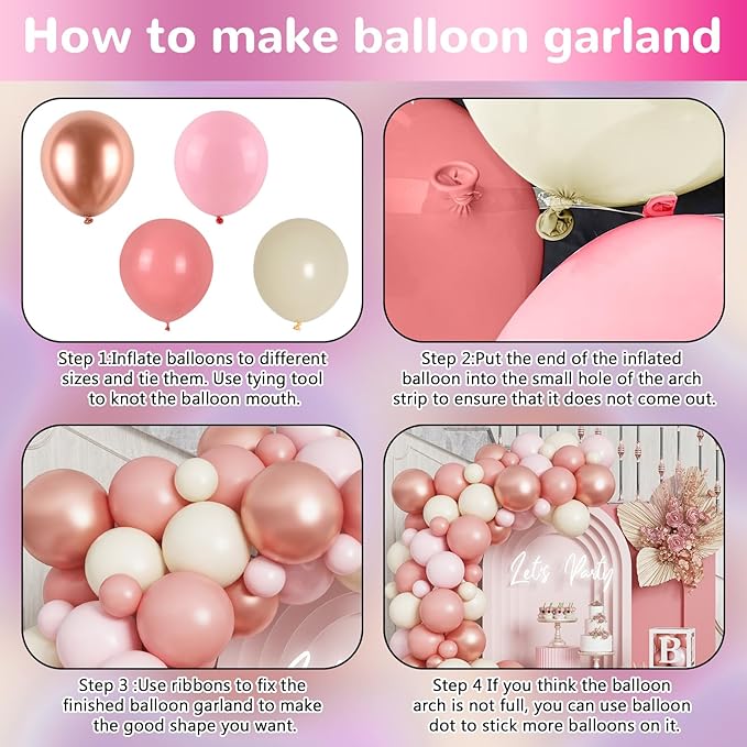 HILAVO Blush Pink Balloon Garland Kit Rose Gold Dusty Pink Sand White Balloons Arch Retro Light Pastel Pink Beige Nude Creme Balloon for Women Bridal Baby Shower Boho Wedding Birthday Party Decoration