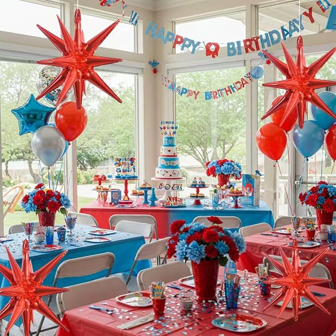 TONIFUL 4 Pcs 22inch 4D Huge Red Star Balloons Explosion Star Mylar Foil Balloons for Party Supplies Backdrop Christmas,New Year,Birthday, Wedding,Photo Booth Ornament