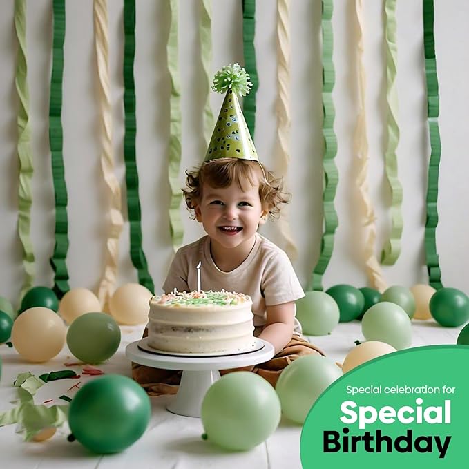 Captain Décor 6 Crepe Paper Streamers Rolls, 492ft Pack of 6 Green & White Streamers for Party Decorations, Birthday Streamers, Party Streamers for Wedding Decoration (1.8 inch x 82 ft/Roll)…