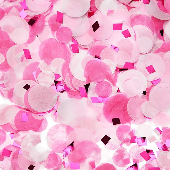 TecUnite Pink Rose Red Confetti Round Tissue Paper Table Confetti Dots for Wedding Birthday Party Decoration Arts Craft DIY Scrapbooking, 1.76 oz (1.5 cm Plus 2.5 cm)