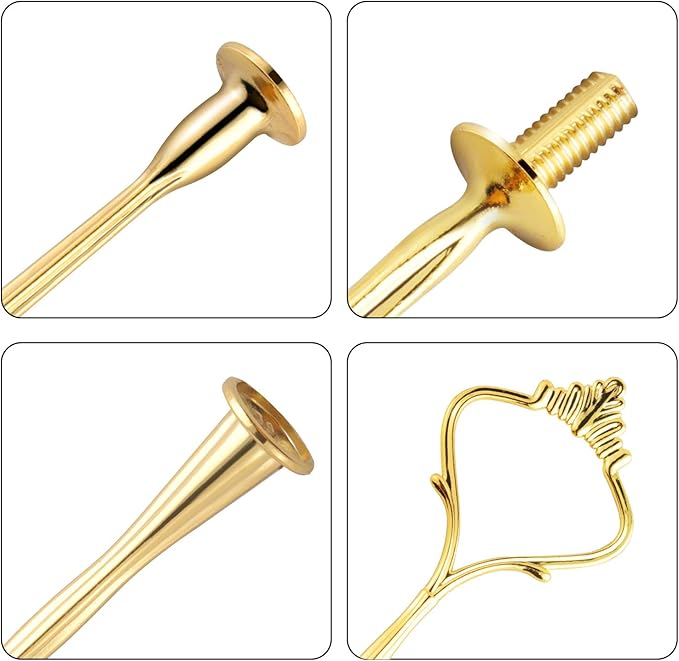 6 Set Tiered Tray Hardware for Cake Stand Mold Crown 3 Tier Cake Stand Fittings Hardware Holder for Wedding and Party Making Resin Cupcake Dessert Platter Serving Stand (Gold, M)