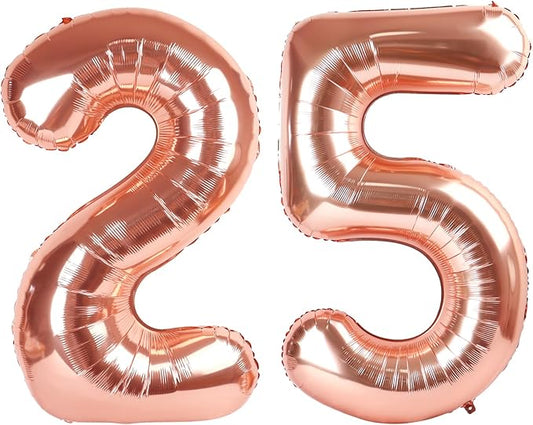 40 Inch Balloons 25 Numbers, Happy 25th Birthday Decorations for Women, Rose Gold Foil Large Ballon for 2 5 25 52 Birthday Party Wedding Anniversary Supplies