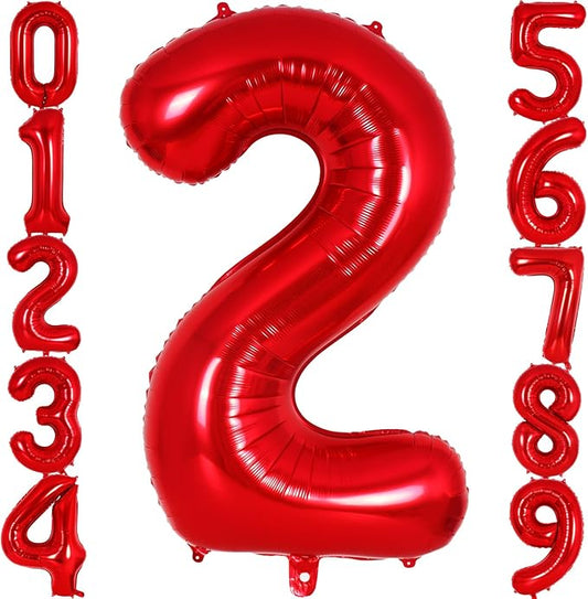 Red Number 2 Balloon 40 Inch, Big Large Foil Helium Number Balloons, Jumbo Giant Mylar Number 2 Balloons for 2 Year Old Birthday Red Party Decorations Supplies Anniversary