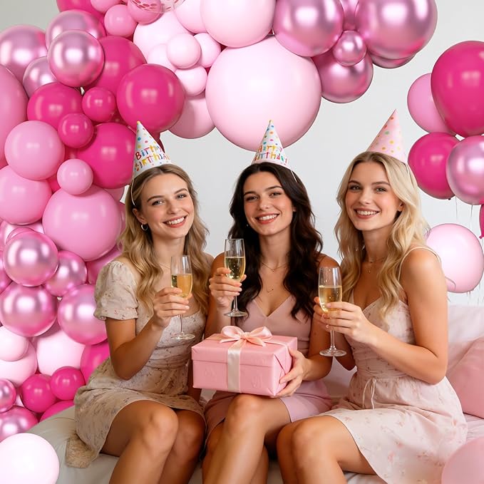Amandir 153 Pcs Pink Balloon Arch Garland Kit, Different Sizes 18 12 10 5 inch Latex Metallic Confetti Hot Pink Balloons for Mothers Day Baby Shower Birthday Princess Wedding Party Decorations