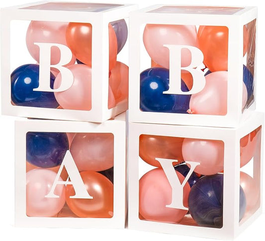 Voircoloria Baby Boxes with Letters for Baby Shower, Baby Shower Decorations with 4 Balloon Boxes for Gender Reveal Baby Shower Decorations(Navy and Rose Balloons)