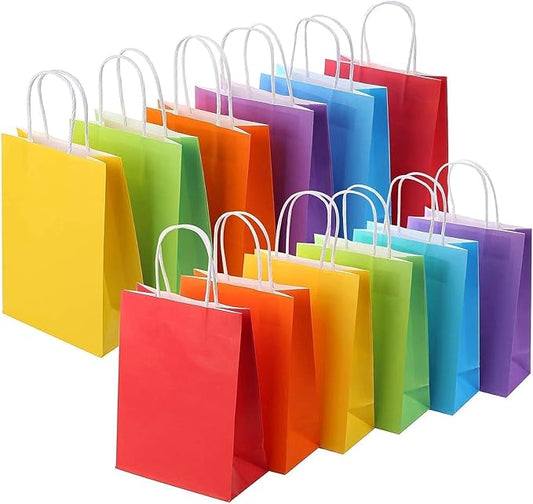 SUNCOLOR 12-Pack Rainbow Small Gift Bags with Handles – 8" Recyclable Goodie Bags for Party Favors, Birthdays & Celebrations