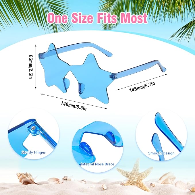 Pibupibu 14 Pack Star Sunglasses Bulk, Fun Rimless Star Glasses for Women Party Favors
