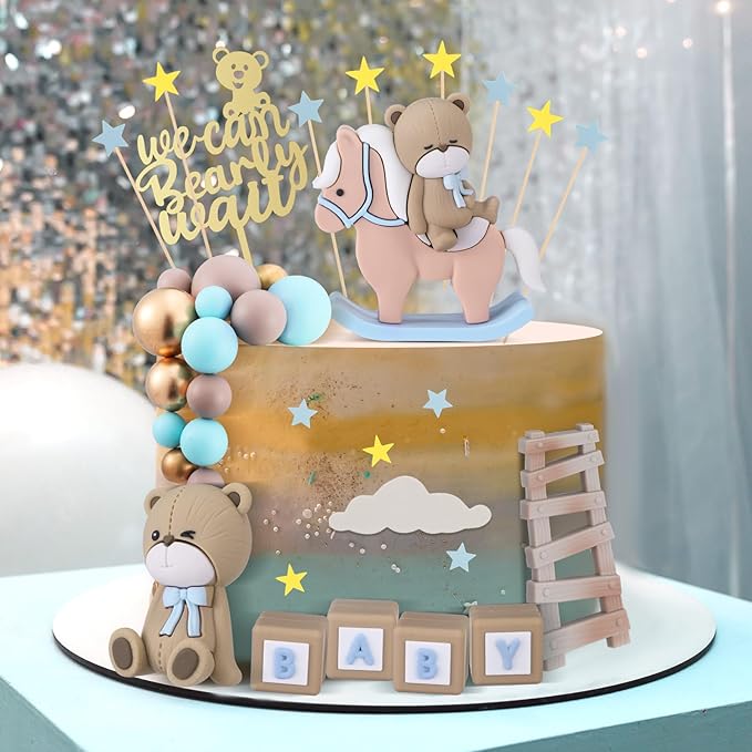Yinder Bear Cake Toppers Mini Bear Cake Decorations Cake Toppers Gold White Pearl Ball for Birthday Party Decorations(Vivid Color,Vibrant Style)