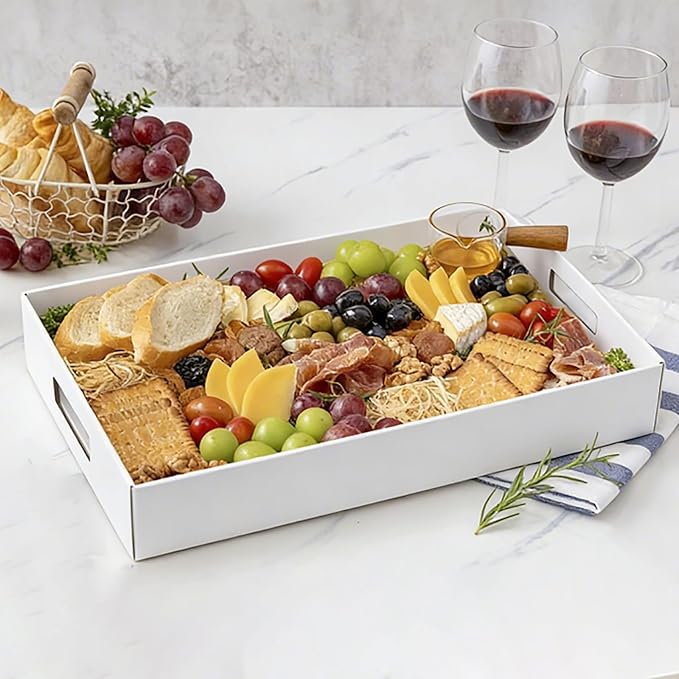 Frcctre 30 Pack 13" L X 9" W X 3" H Disposable Cardboard Serving Trays, Large White Paper Cardboard Serving Platters Food Trays for Snacks, Fruits, Cookies, Desserts, Appetizers, Veggies