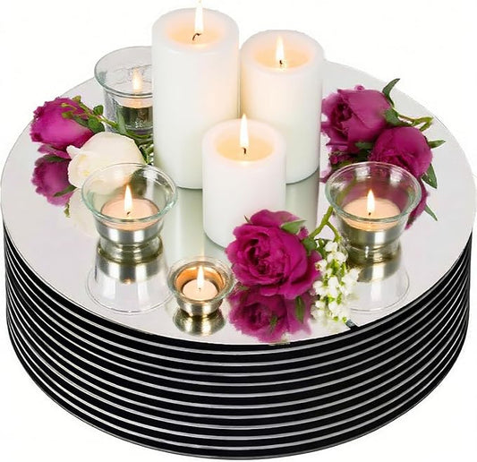 12 Pack Round Mirror Centerpieces for Tables Decorations, 12" Acrylic Round Mirror Tray Candle Plate 2mm Thickness Mirror Centerpiece Table Decorations for Wedding Decorations Party, Wall Decor