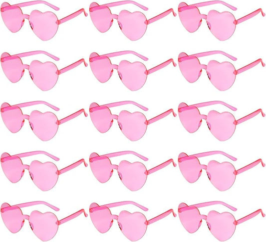 PLULON Heart Sunglasses for Women 5/12/25 Pcs, Heart Glasses Valentine Day Rimless Shaped Candy Color Fun Glasses Party Favor