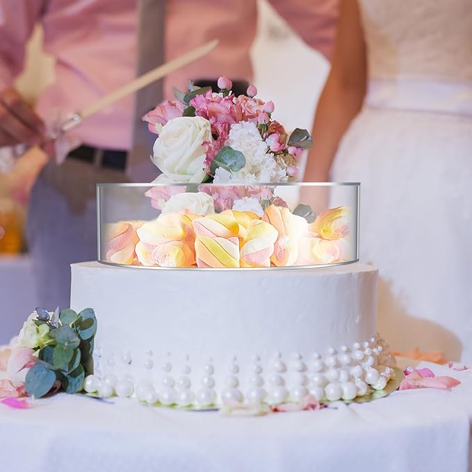 Sintuff 3 Pcs Acrylic Cake Stand with LED Lights 6.7‘’, 8.6‘’, 10.6‘’ Clear Fillable Cake Riser Round 3 Tier Case Box for Wedding Birthday Holiday Food Display, 3 Sizes