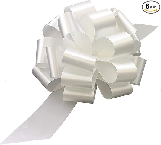Large White Ribbon Pull Bows - 9" Wide, Set of 6, Memorial Day, 4th of July, America 250 Anniversary, Wedding Decor, Reception, Anniversary, Bows for Gifts, Veterans Day, School Colors, Church