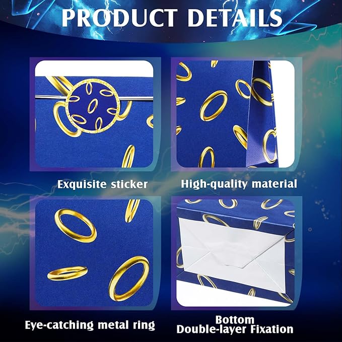 Faccito 24 Pcs Blue and Gold Ring Party Favors Bags Blue Gold Ring Goodies Candy Bags with Stickers Carton Themed Birthday Party Decorations for Gaming Candy Treat Snack Supplies