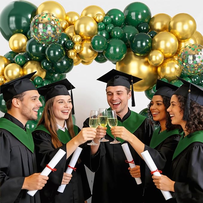 Ouddy Party 149Pcs Green and Gold Balloon Garland Kit Different Sizes 18 12 10 5Inch, 6Pcs 18” Metallic Green Gold Confetti for Graduation Balloons Class of 2026 Decorations Birthday Party Decor