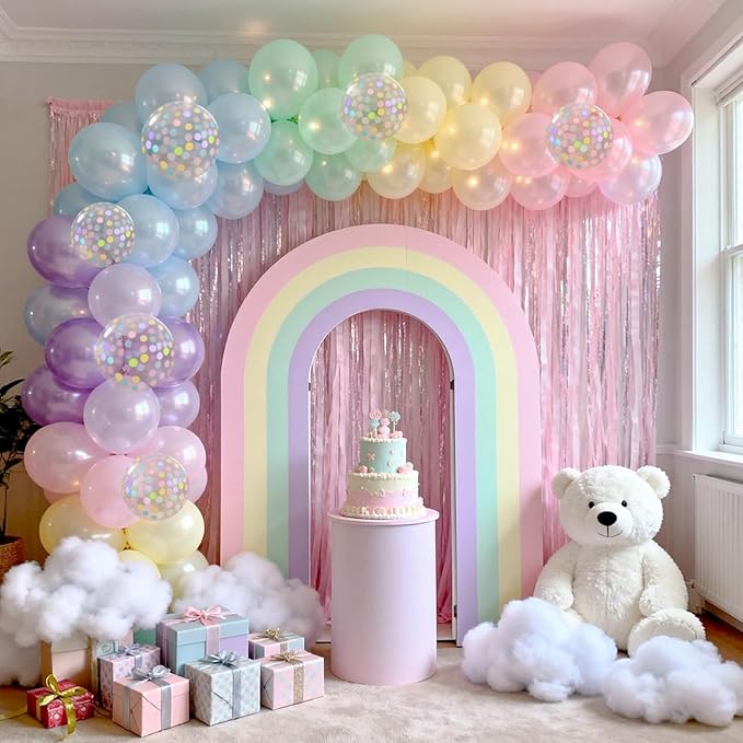 Pastel Rainbow Balloons, Pastel Color Balloons for Girls Birthday Decorations, Macaron Pink Light Purple Green Blue Yellow Colorful Balloon with Confetti Balloon for Baby Shower Wedding Party Decor