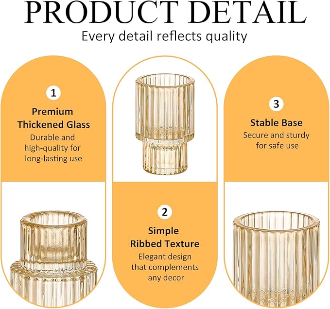 Amber Glass Taper Candle Holders Set of 12, Small Tapered Candlestick Holders in Bulk, Modern Short Candle Sticks for Dining Table Centerpiece Wedding Christmas Party & Holiday Decorations