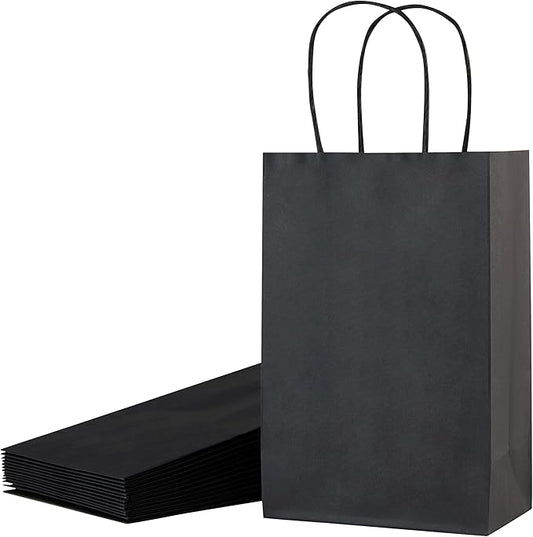 SUNCOLOR 24-Pack Black Gift Bags with Handles 8 Inch Kraft Paper Goodie Bags for Party Favors Halloween Weddings and Special Events