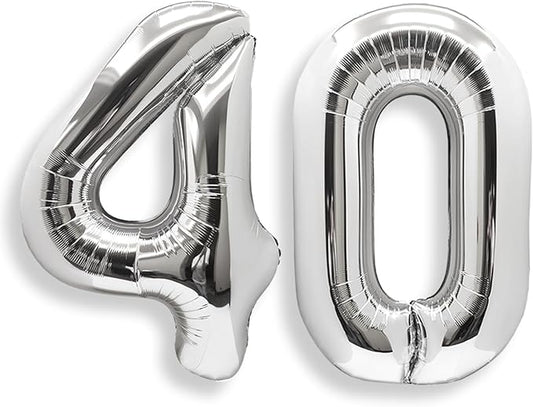 AULE 40 Inch Jumbo Silver Foil Mylar Number Balloons for Men Women 40th Birthday Party Decorations 40 Years Old Anniversary Party Supplies
